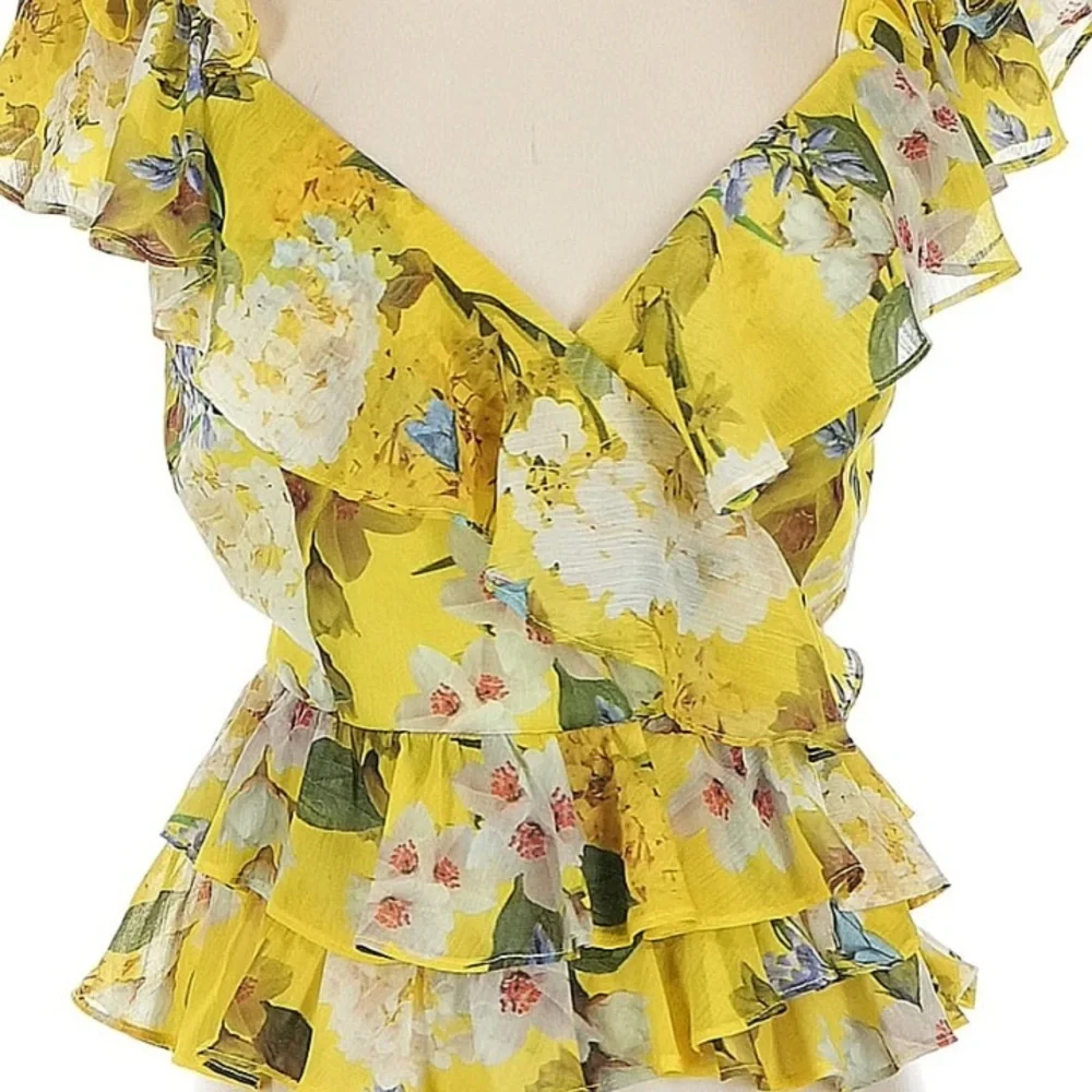 Marissa Webb Blouse Yellow Floral Ruffle Top - Picture 8 of 8